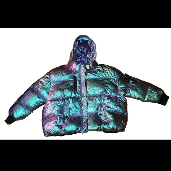 Fashion Nova Puffer Cold Streets Irridescent Color Shift 3X Hooded - Picture 5 of 9